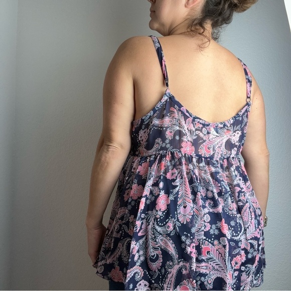 Torrid Navy Pink Sheer Tank Top Size 1 - Picture 3 of 5